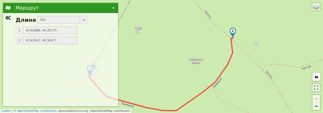 Роза Хутор. Трасса Бумеранг путь на карте Роза Хутор. Трасса Бумеранг трек на карте