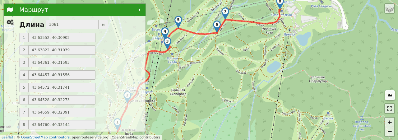 Роза Хутор. Трасса Женский олимпийский спуск путь на карте Роза Хутор. Трасса Женский олимпийский спуск трек на карте