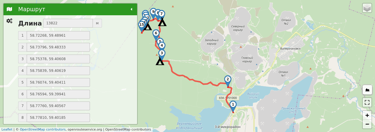 Гора Качканар (Свердловская область) путь на карте Гора Качканар (Свердловская область) трек на карте