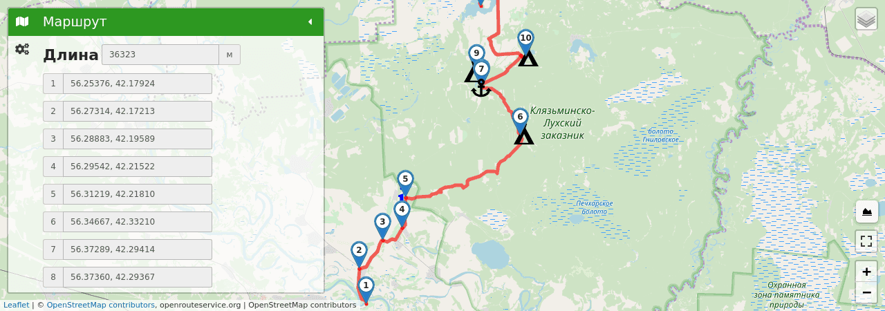 Озеро Кщара (Владимирская область) путь на карте Озеро Кщара (Владимирская область) трек на карте