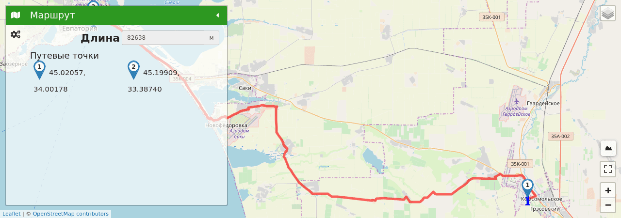 М13: ПВД Симферополь "до Евпатории на 1 день" путь на карте М13: ПВД Симферополь "до Евпатории на 1 день" трек на карте