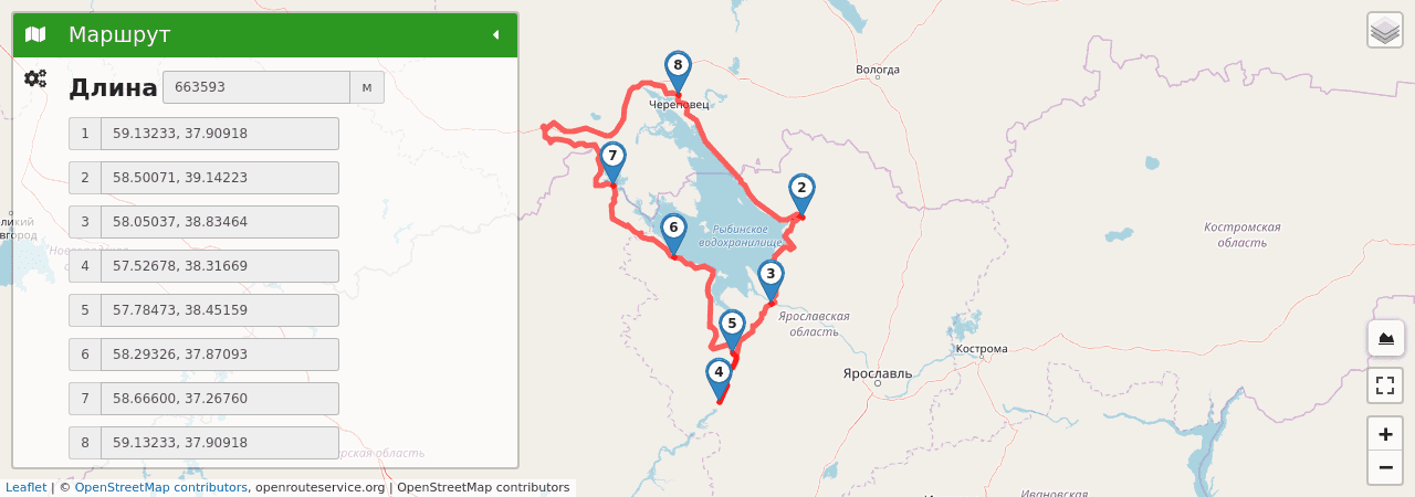 Вокруг Рыбинского водохранилища путь на карте Вокруг Рыбинского водохранилища трек на карте