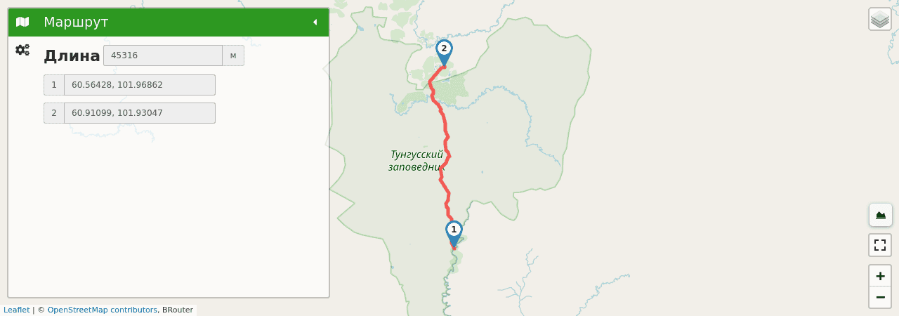 По тропе Кулика от с.Ванавара до места падения метеорита путь на карте По тропе Кулика от с.Ванавара до места падения метеорита трек на карте